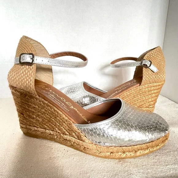 Gaimo Espadrilles Handmade in Spain Metallic Silver/Rope Espadrilles Size EU 41 - Picture 2 of 15